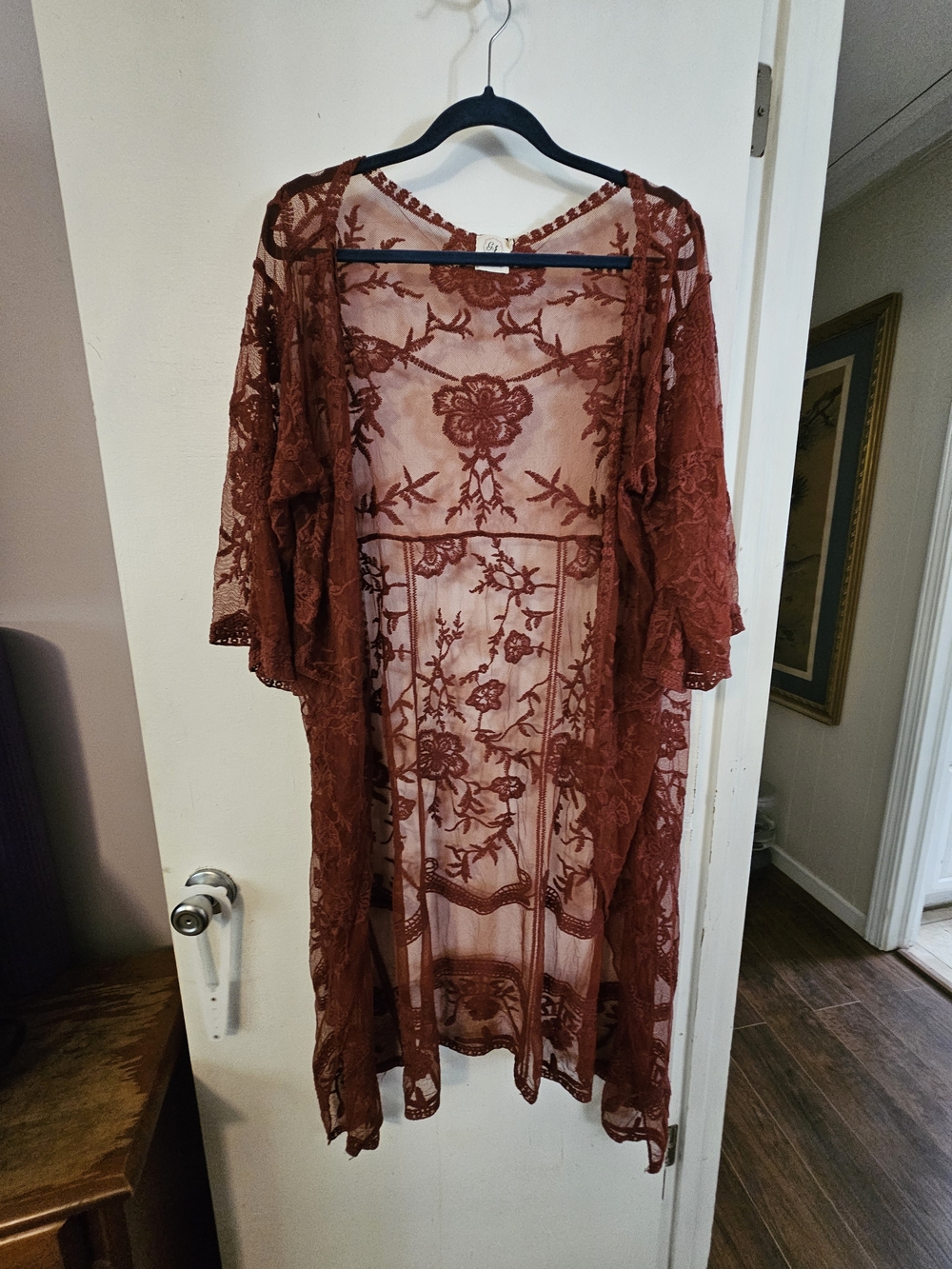 Boho Long Lace Kimono- Burgundy - Picture 4 of 9